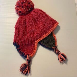 REI sherpa lined fleece cozy chunky knit hot pink tassel ear flap hat girls 7-14